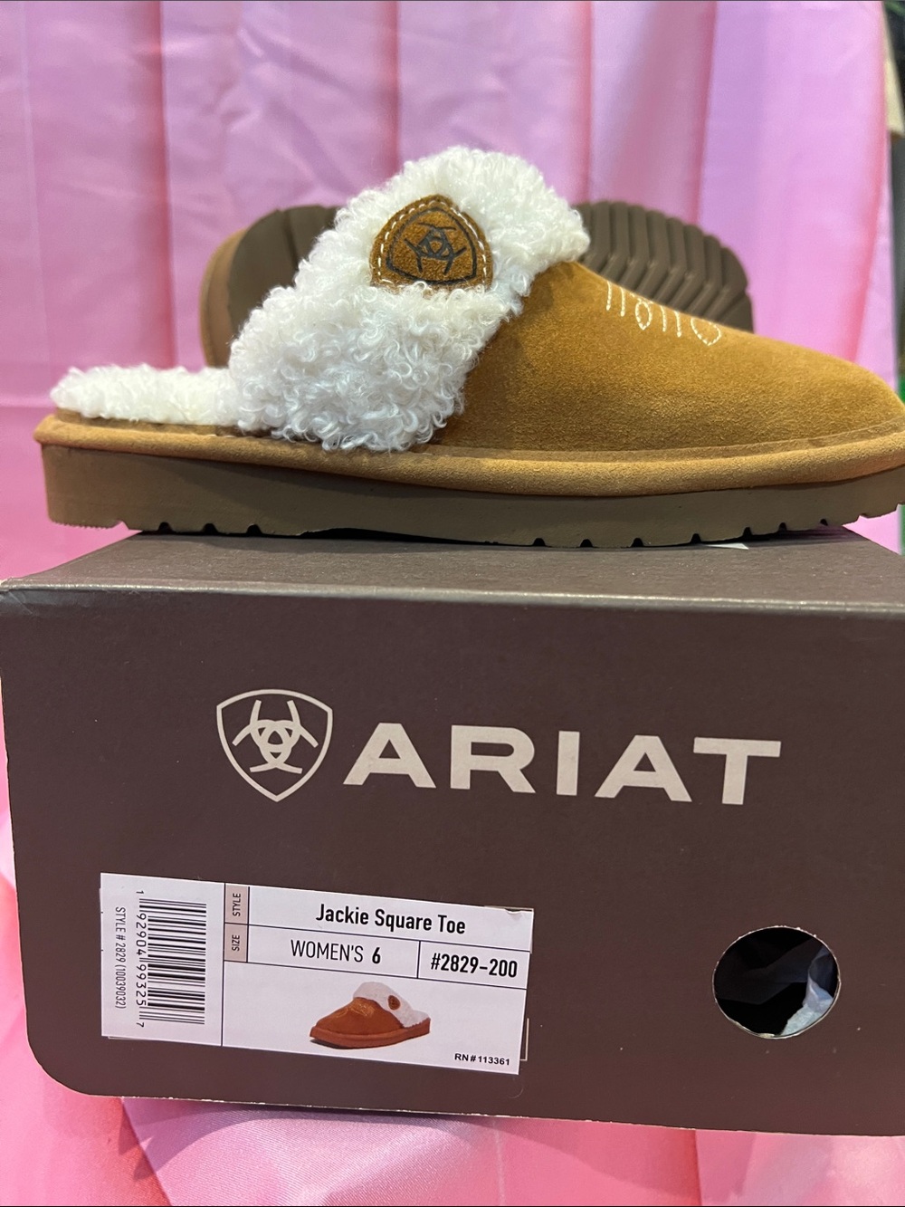 Ariat Chestnut Suede Shearling Clog Mules - Picture 2 of 6